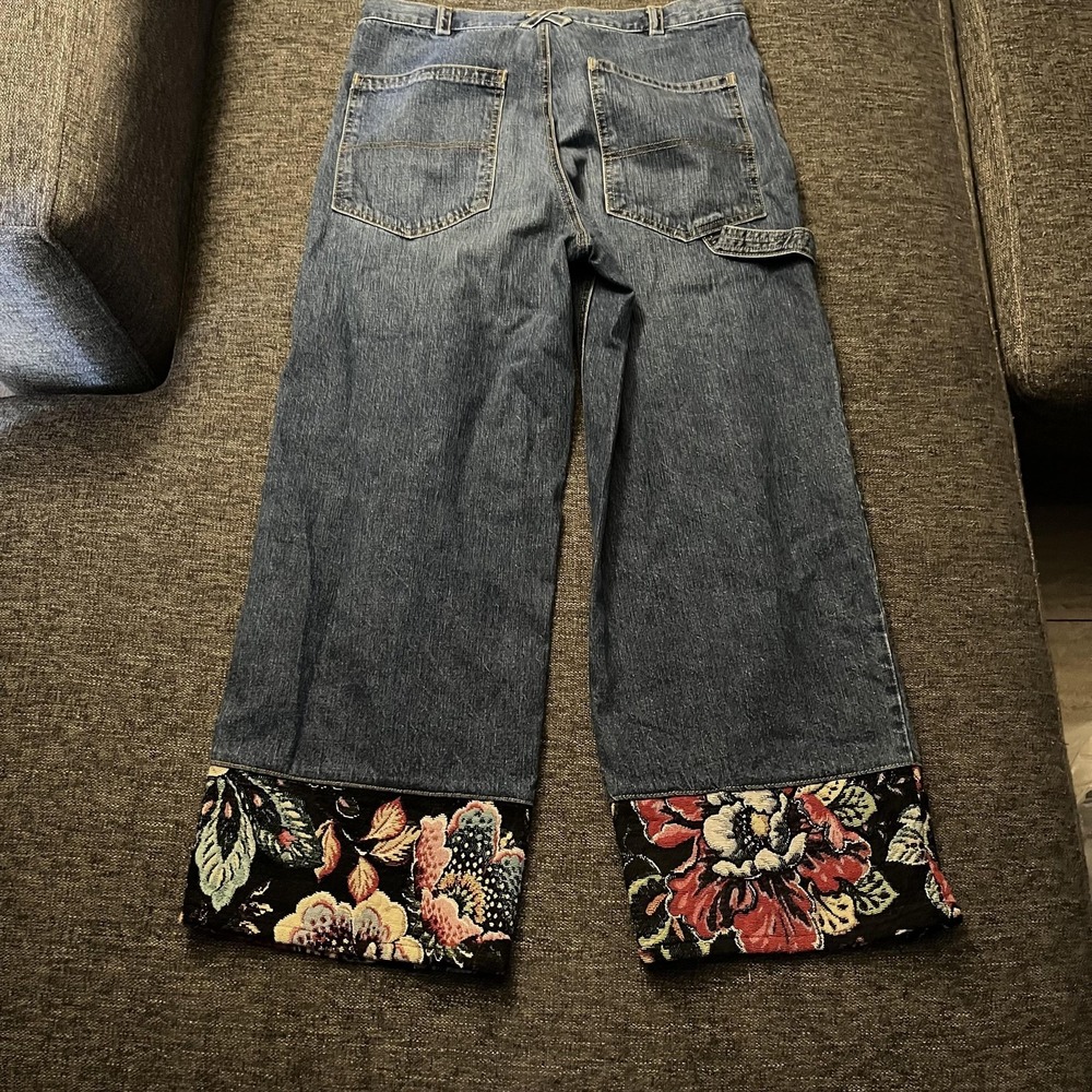 Rachel Comey Wide-Leg Jeans with Floral Cuffs - Denim Blue & Multicolor - Picture 3 of 11